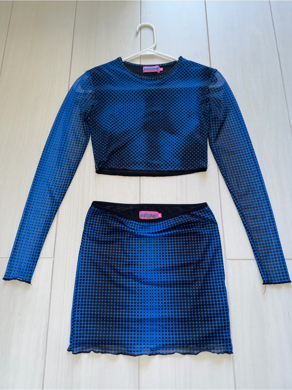 Blue Polka Mesh Mini Skirt by